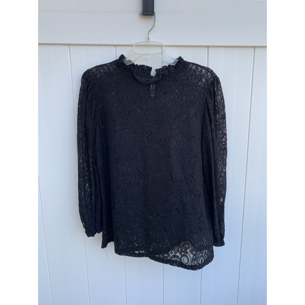 Adiva Floral Lace Women Large Black Sleeveless Top Long Sleeve